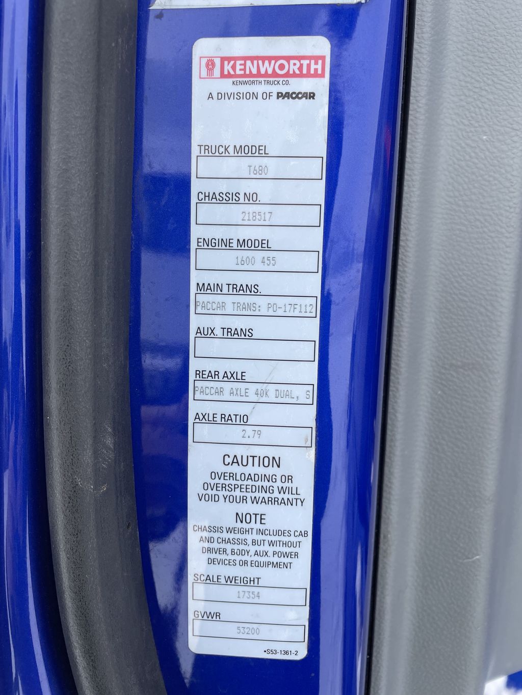 2018 KENWORTH T680 heavymedium-duty-trucks-used-2018-kenworth-t680-1433976-vin-tag-photo-Image