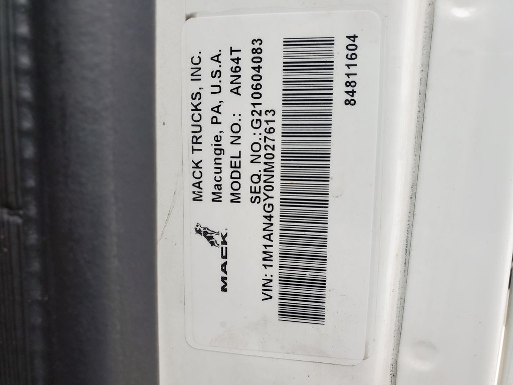 2022 MACK AN64T heavymedium-duty-trucks-used-2022-mack-an64t-1294141-vin-tag-photo-Image