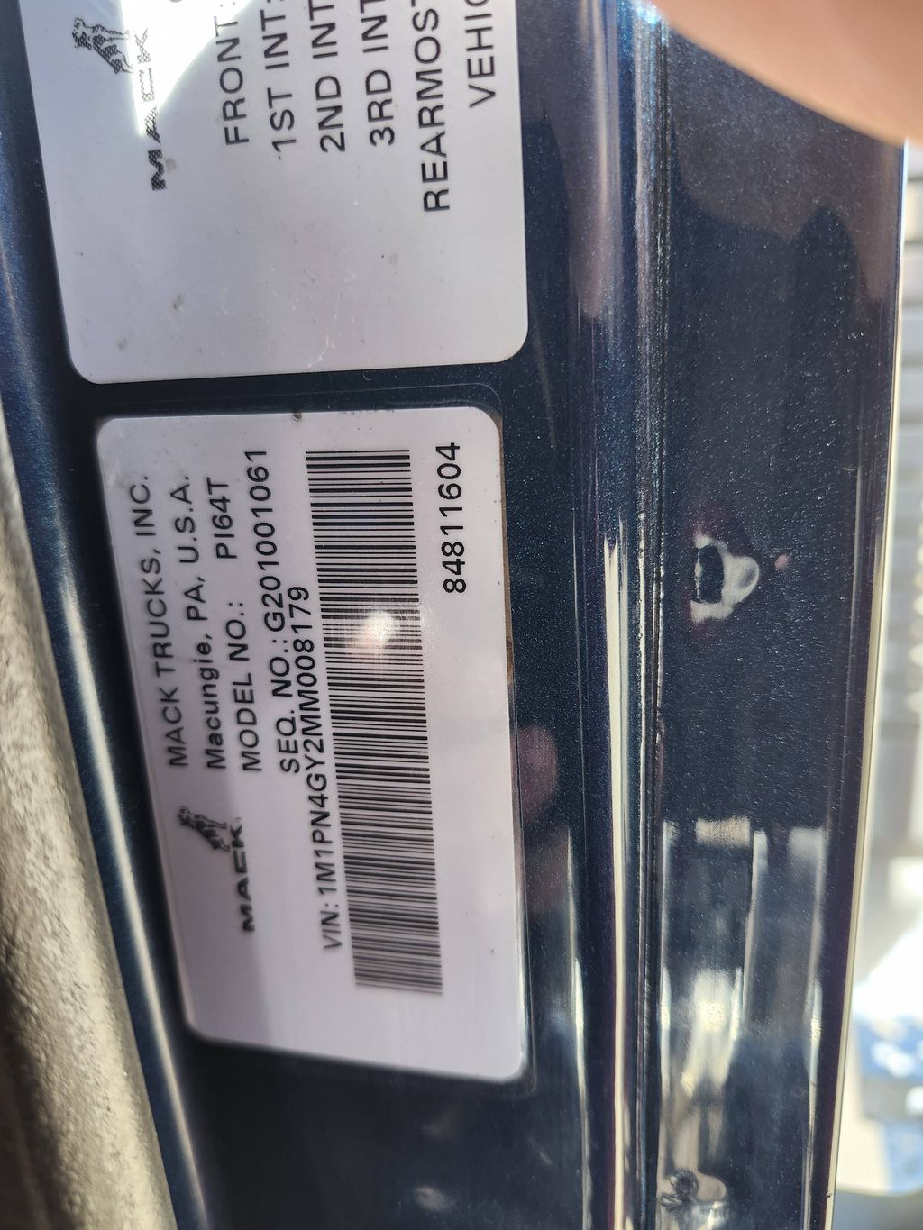 2021 MACK PI64T heavymedium-duty-trucks-used-2021-mack-pi64t-1450020-vin-tag-photo-Image